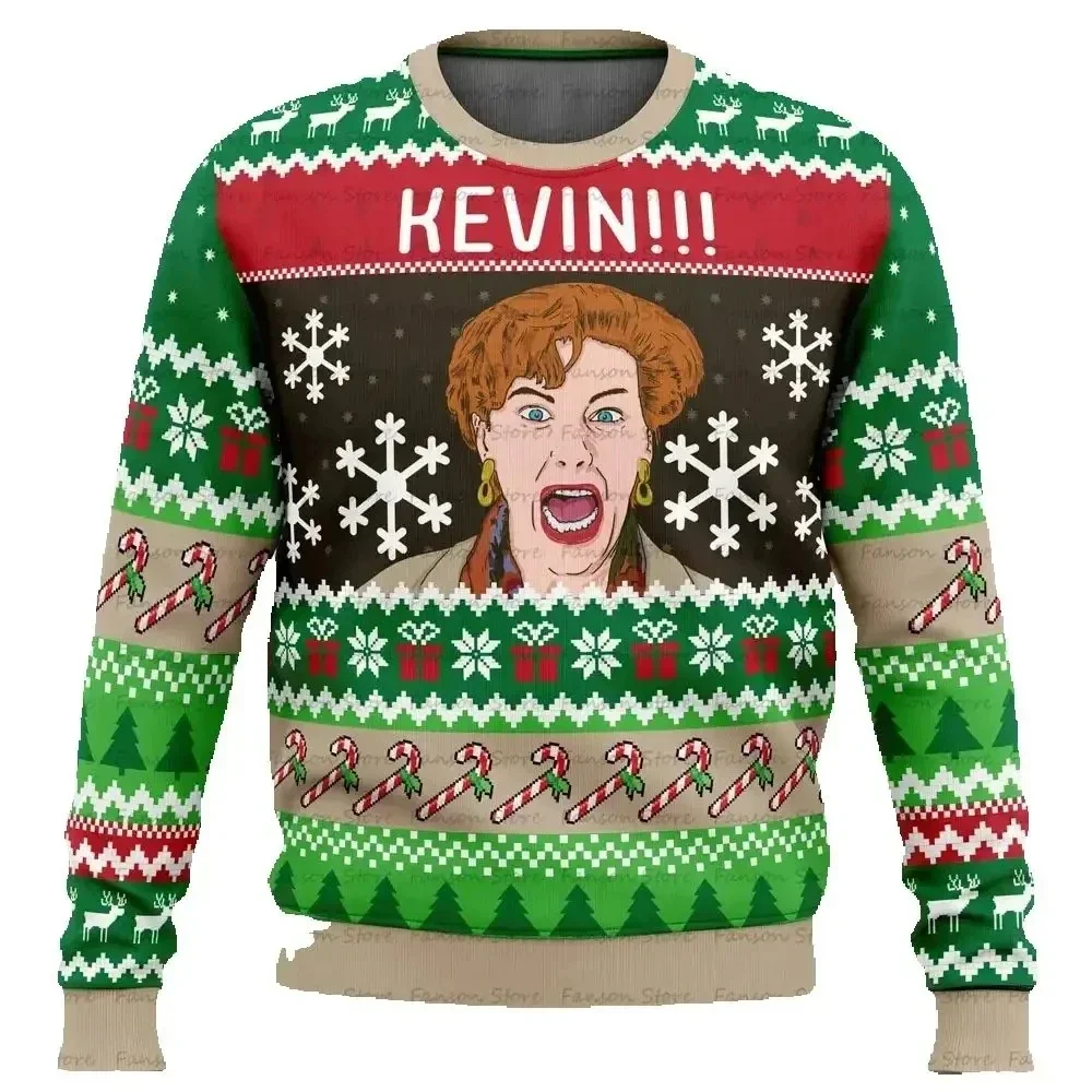 Color: Brown, Size: XXXL, Ships From: CHINA - Merry Christmas alone at home Ugly Christmas sweater cartoon animation Men's pullover 2026 fashionable couple shirts Sweatshirt