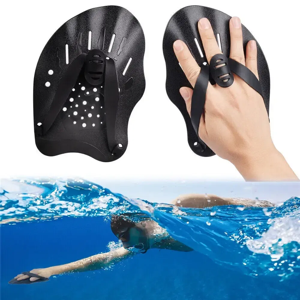Color: Red - 1pair Swimming Paddles Training Adjustable Hand Webbed Gloves Pad Fins Flippers For Men Women Kids