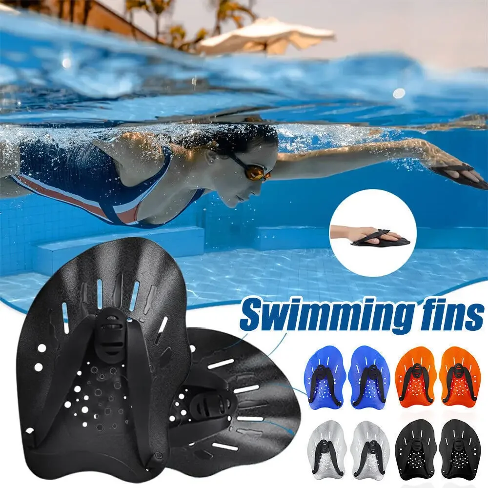 Color: Red - 1pair Swimming Paddles Training Adjustable Hand Webbed Gloves Pad Fins Flippers For Men Women Kids