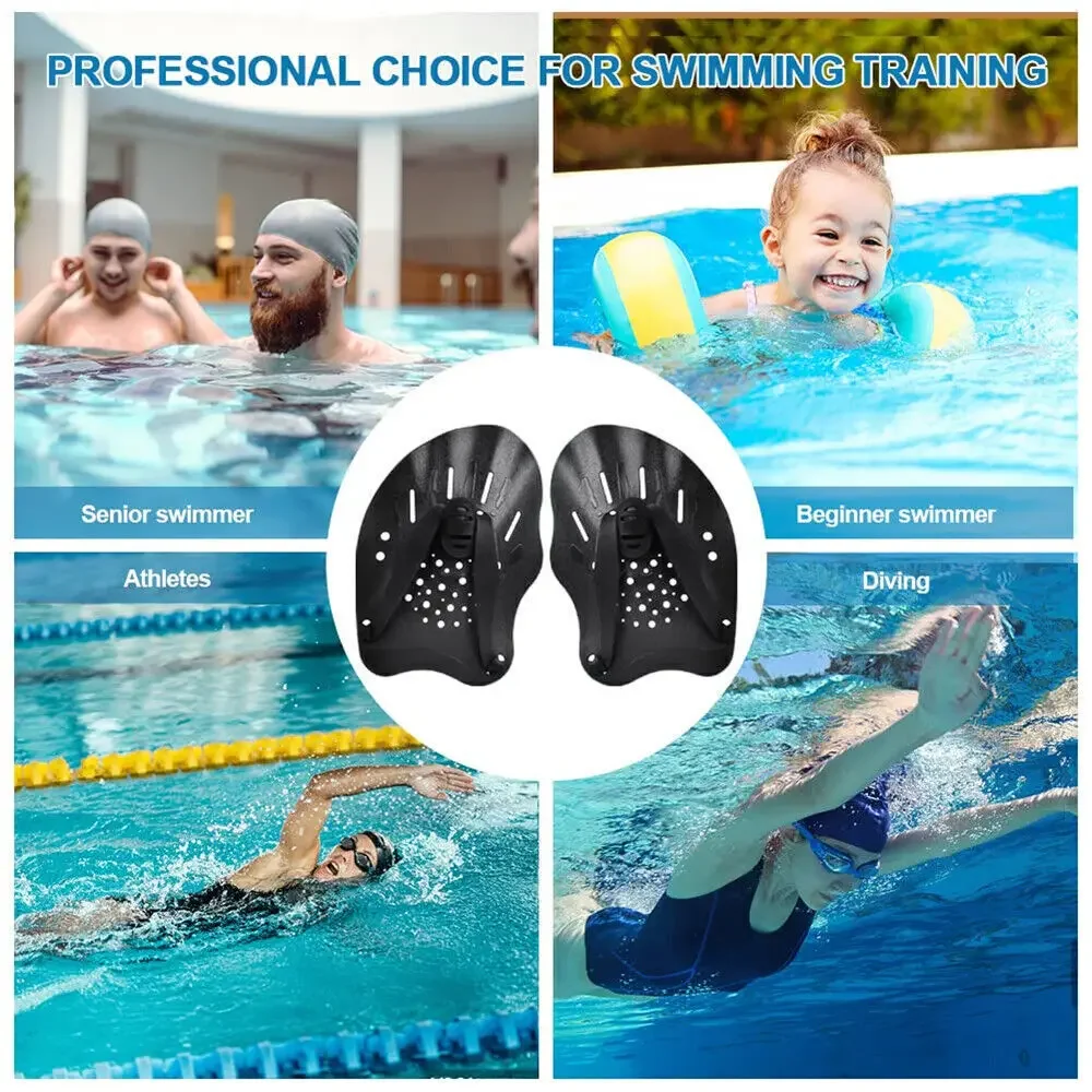 Color: Red - 1pair Swimming Paddles Training Adjustable Hand Webbed Gloves Pad Fins Flippers For Men Women Kids
