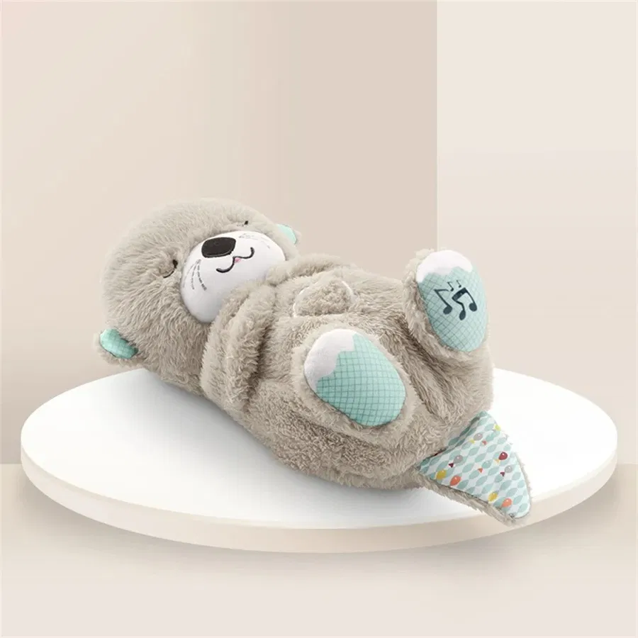 Color: GRAY - Breathing Bear Baby Soothing Otter Plush Doll Toy Baby Kids Soothing Music Baby Sleeping Companion Sound and Light Doll Toy Gift