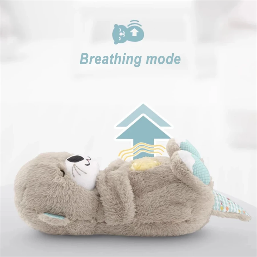 Color: GRAY - Breathing Bear Baby Soothing Otter Plush Doll Toy Baby Kids Soothing Music Baby Sleeping Companion Sound and Light Doll Toy Gift