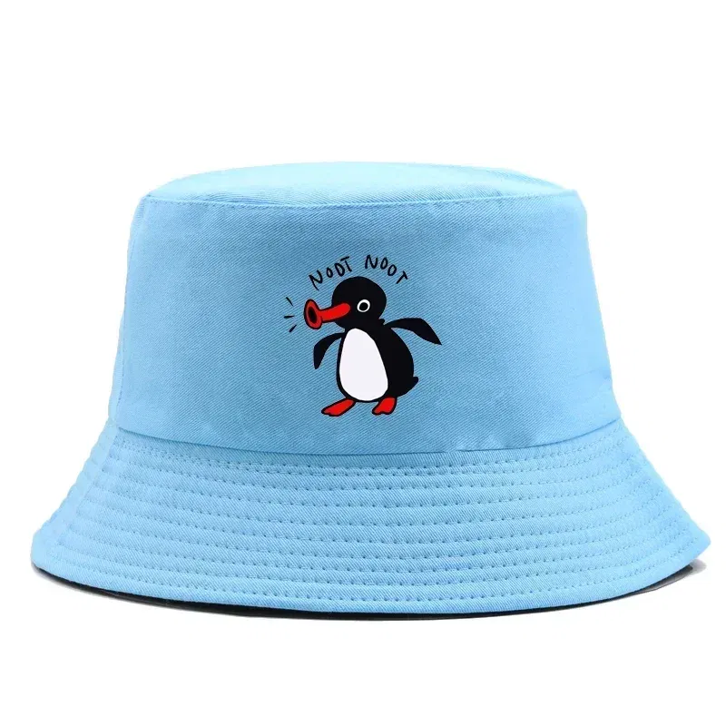 Color: Brown - Summer Penguin Bucket Hat Reversible Bob Men Women Cotton Travel Beach Fisherman Hat Outdoor Sports Pull Up Bob Panama Sun Hat