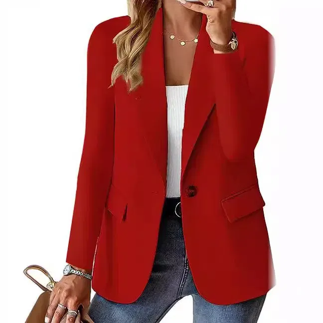Color: black, Size: XXL - Womens Spring Winter Down Full Long Sleeve Coat Autumn Blazer Button Outwear Suit Cardigan Female