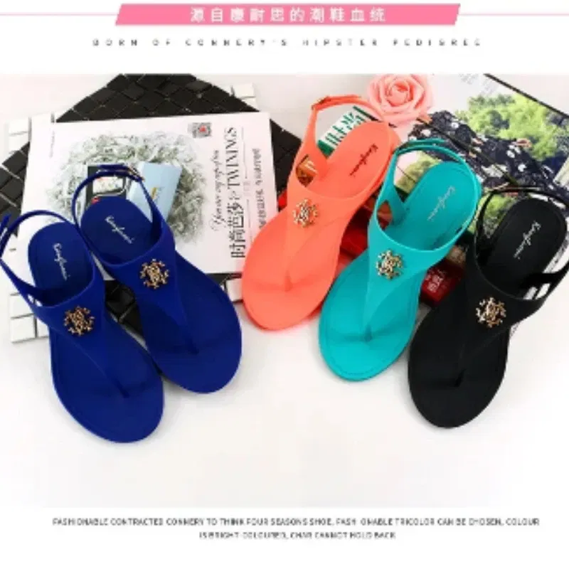 Color: black, Shoe Size: 41 - 2023 New Summer Women's Sandals Fashion Open Toe Jelly Flip Flops Non-slip Buckle Flat Sandals All-match Women's Sandals