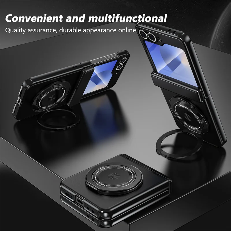 Color: black, Material: Cotton - 360?° Magnetic Rotate Holder Ring Phone Case For Samsung Galaxy Z Flip 6 5 4 Flip6 Flip5 Flip4 Flip3 Hard Shell Protection Cover