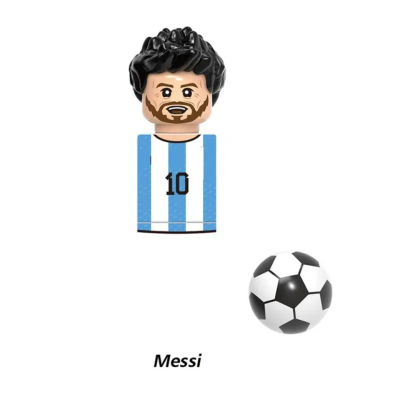 Color: Brown - 1-16PCS Messi Ronaldo Neymar Lewandowski Soccer World Famous Football Players Figurine Mini Action Building Block Toy Kids Gifts