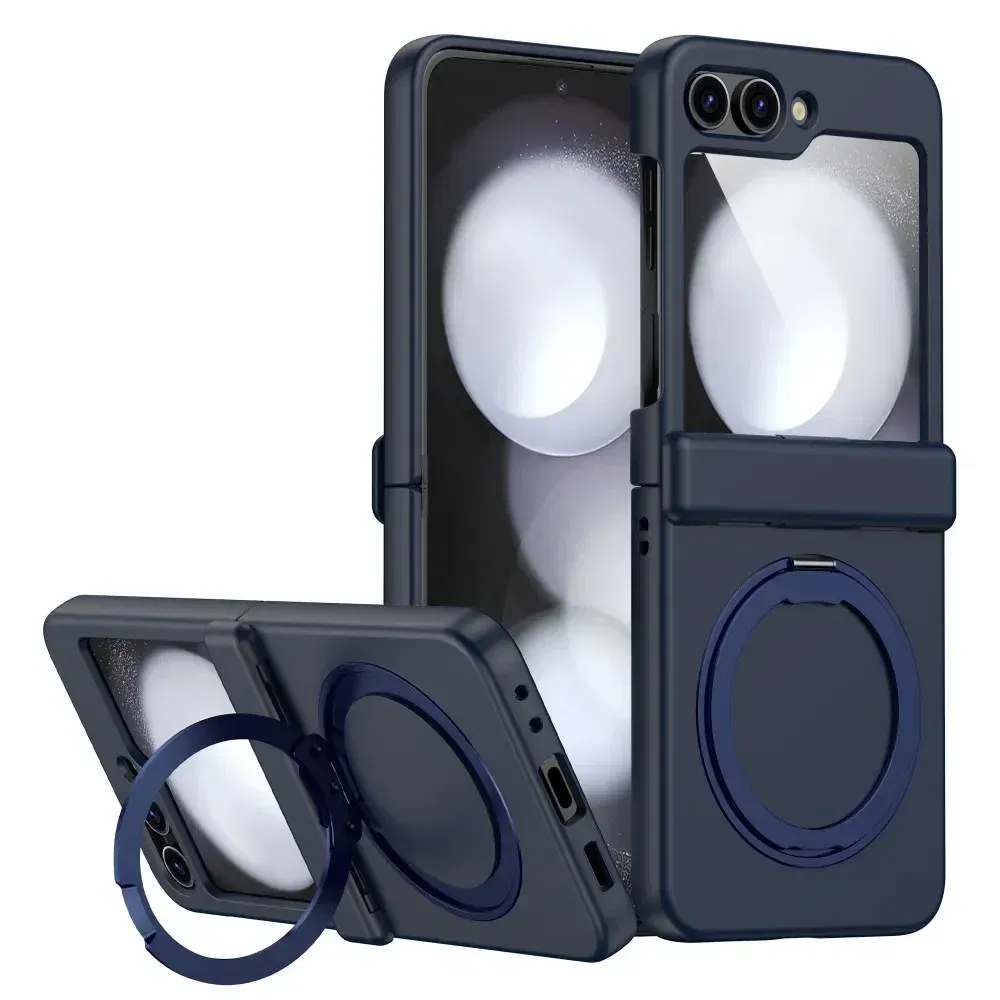 Color: Dark Blue, Material: CANVAS - For Samsung Galaxy Z Flip 3 5 4 6 Magsafe Case Wireless Charging Hinge All-inclusive Flip Shockproof Hard Magnetic Holder Cover