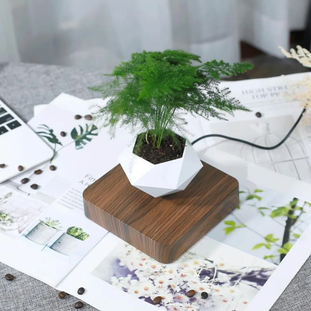 Color: WHITE, Sheet Size: Medium - Levitating Air Bonsai Pot Rotation Flower Pot Planters Magnetic Suspension Floating Pot Potted Plant Home Without Plants
