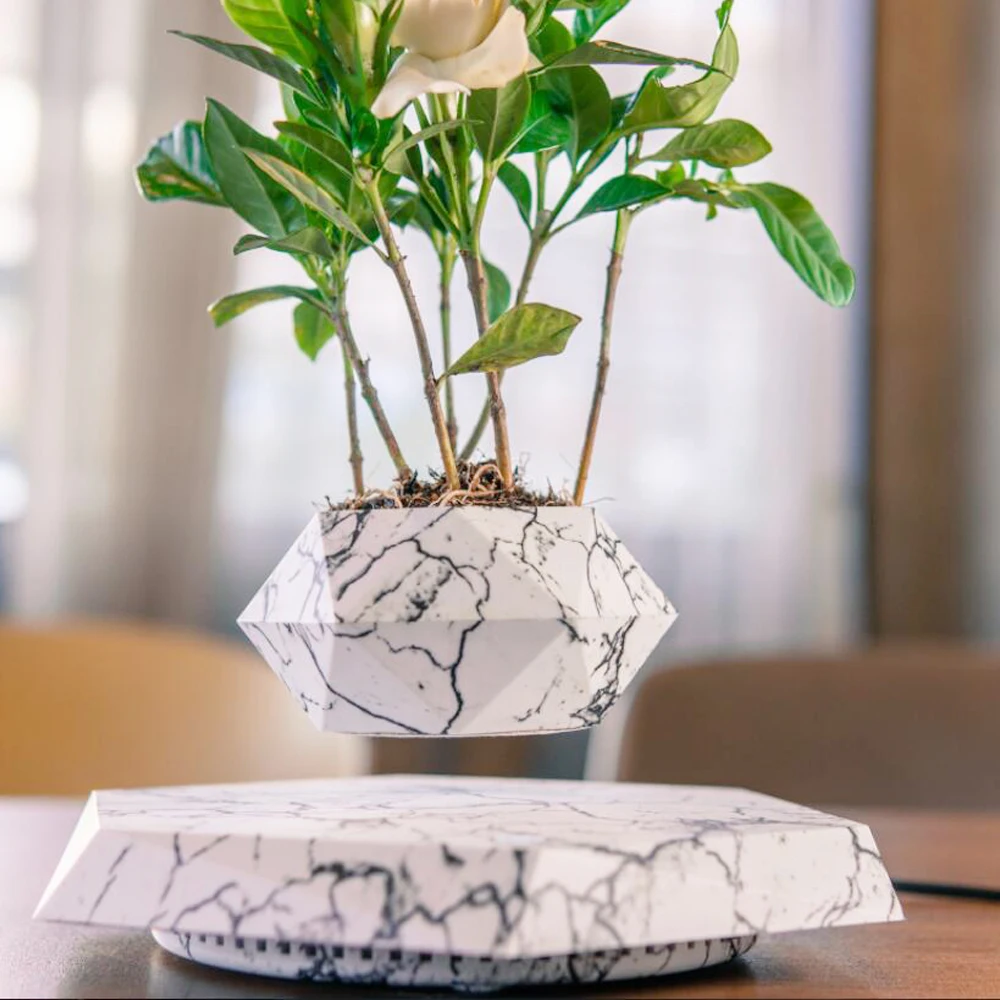 Color: WHITE, Sheet Size: Medium - Levitating Air Bonsai Pot Rotation Flower Pot Planters Magnetic Suspension Floating Pot Potted Plant Home Without Plants