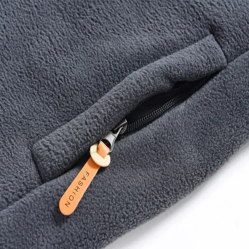 Color: Gold, Size: XL - Men's Fleece Zip Up Outerwear Zipper Fleece-lined Stand Collar Thickened Outdoor Jacket Windproof Polar Fleece Coldproof Jackets
