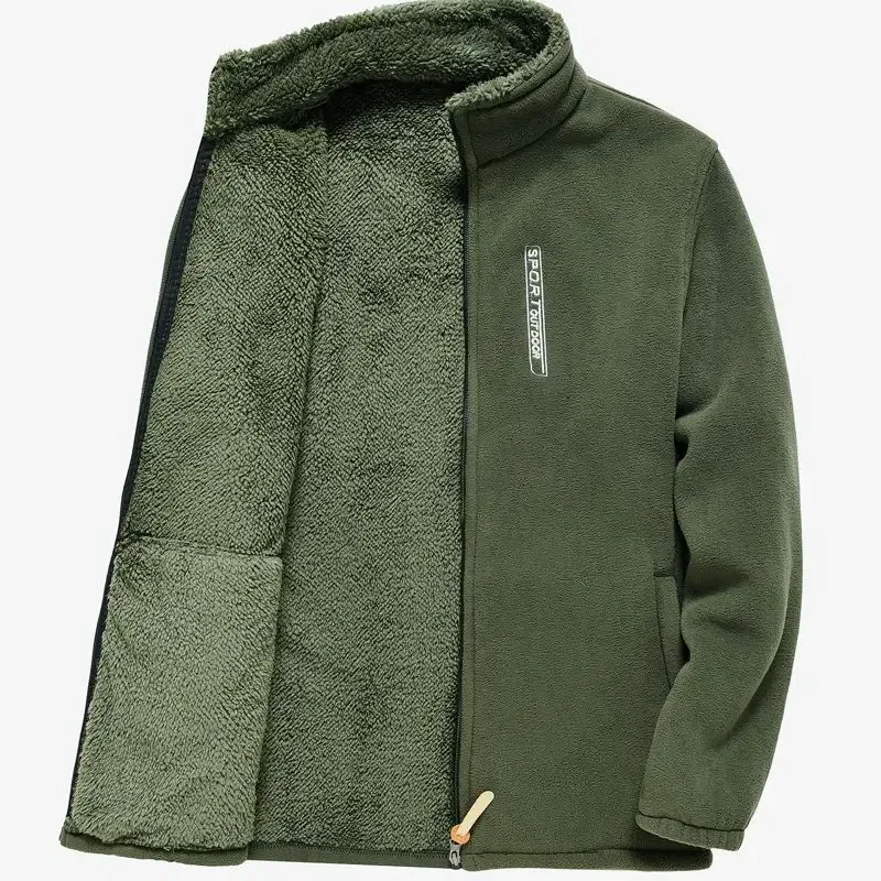 Color: Gold, Size: XL - Men's Fleece Zip Up Outerwear Zipper Fleece-lined Stand Collar Thickened Outdoor Jacket Windproof Polar Fleece Coldproof Jackets