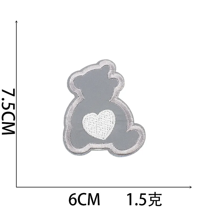 Color: WHITE - 1pc Reflective Patches For Night Clothing Iron On Star Heart Flower Football Hand Diamond Stickers Diy Jackets Badge Appliques
