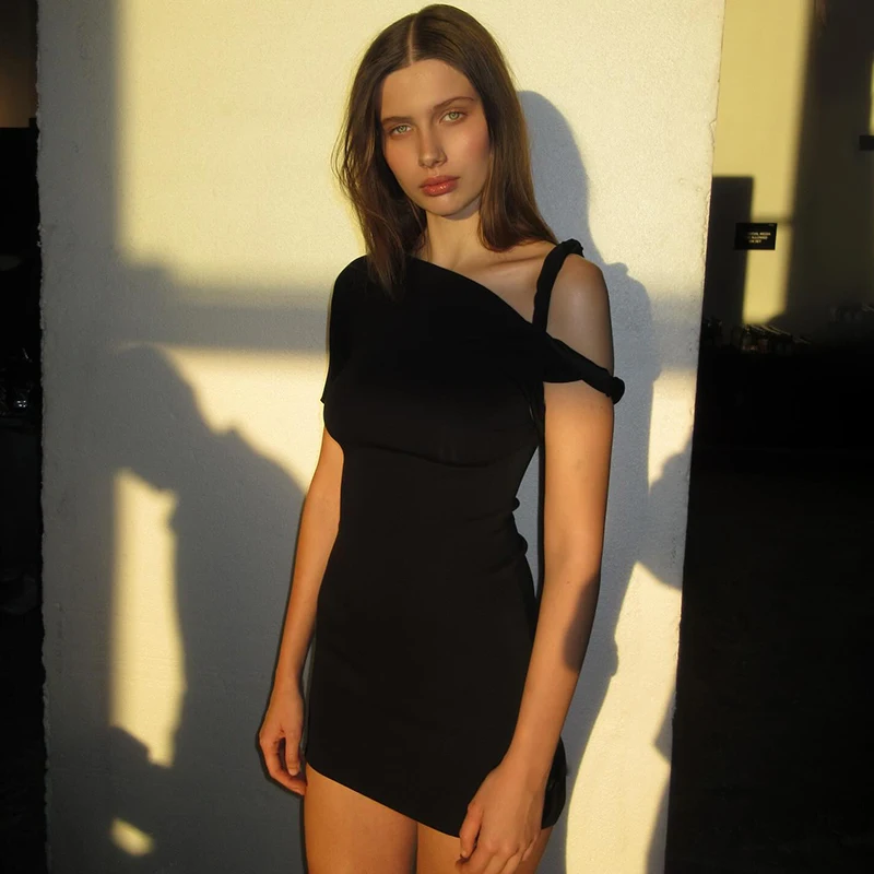 Color: Beige, Size: XL - CUTENOVA Irregular Dress Women Hispter Summer Trend Hollow Knot Solid Simple Casual Stretch Streetwear Thin Midnight Bodycon