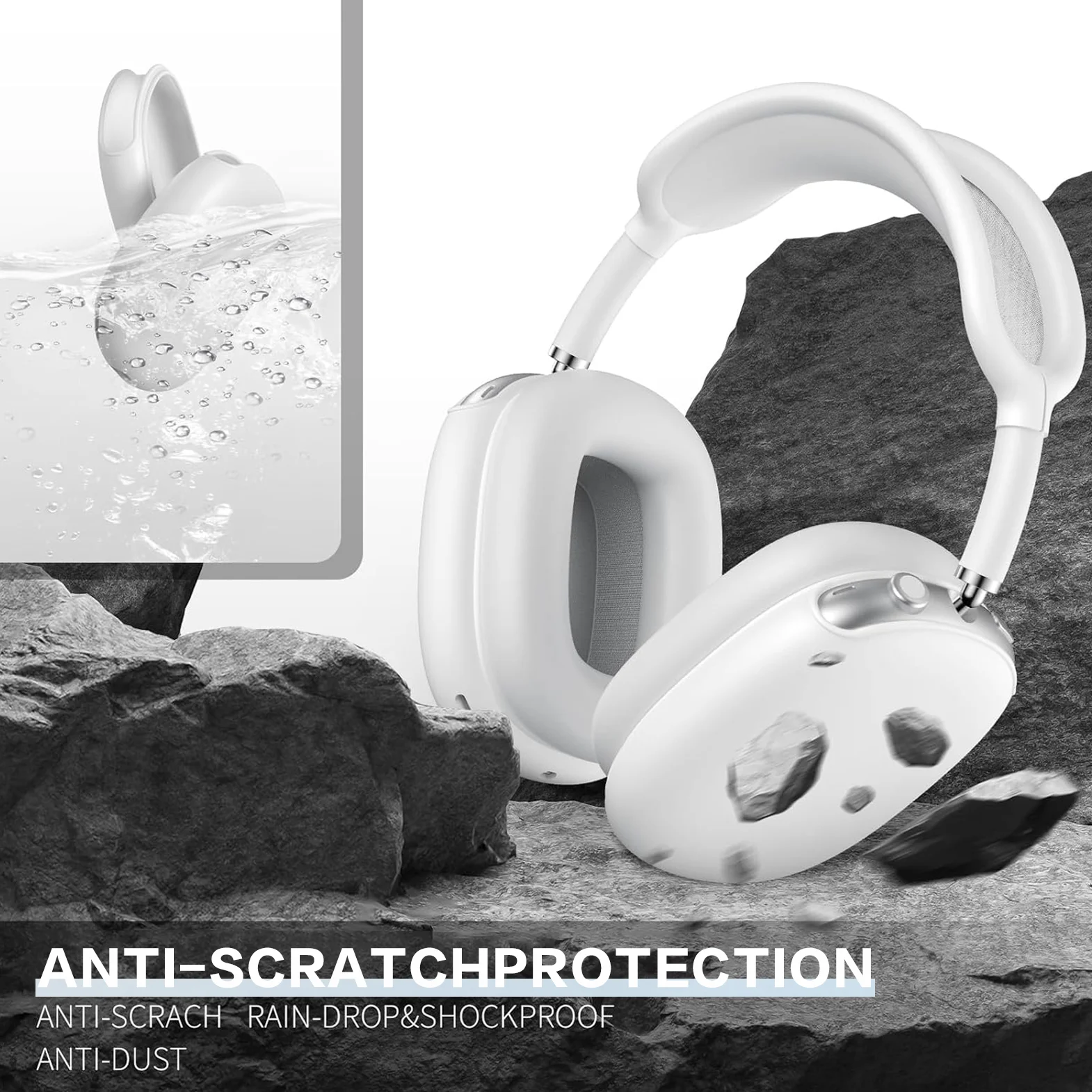 Color: WHITE - Silicone Case Cover for AirPods Max (2024/2020)Accessories Soft Silicone Skin Protector ,Anti-Scratch Ear Pad Case Cover