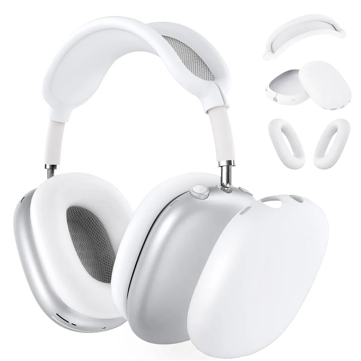 Color: WHITE - Silicone Case Cover for AirPods Max (2024/2020)Accessories Soft Silicone Skin Protector ,Anti-Scratch Ear Pad Case Cover
