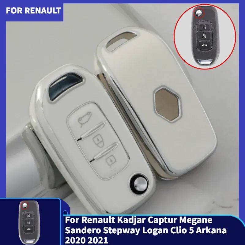 Color Name: Black - For Renault Kadjar Captur Megane Sandero Stepway Logan Clio 5 Arkana 2020 2021 TPU Car Flip Key Case Cover Key Protector