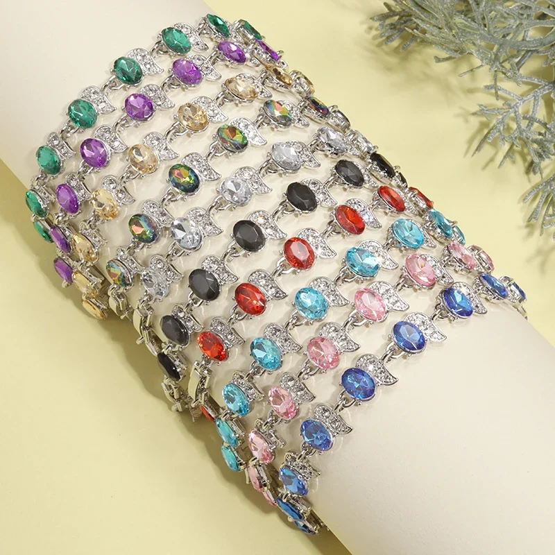 Metal Color: cubic zirconia - Fashion Exquisite Color Crystal Inlaid Ladies Charm Bracelet Engagement Wedding Jewelry