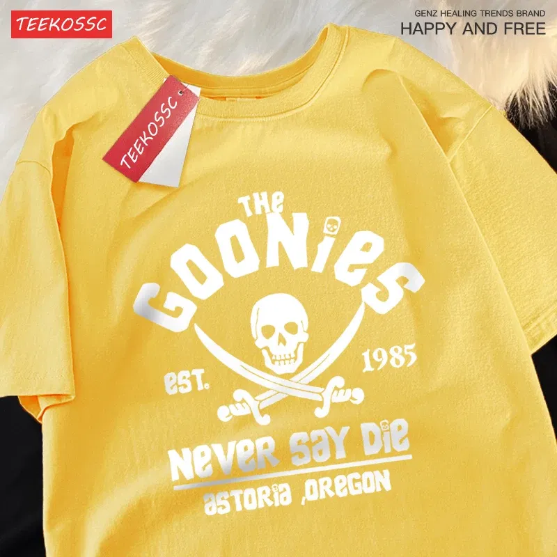 Color: Dark Grey, Size: XL - The Goonies Never Say Die T Shirts Men Women Comfortable Crewneck Tshirt Breathable Cotton T Shirts Street Loose Couple Clothing