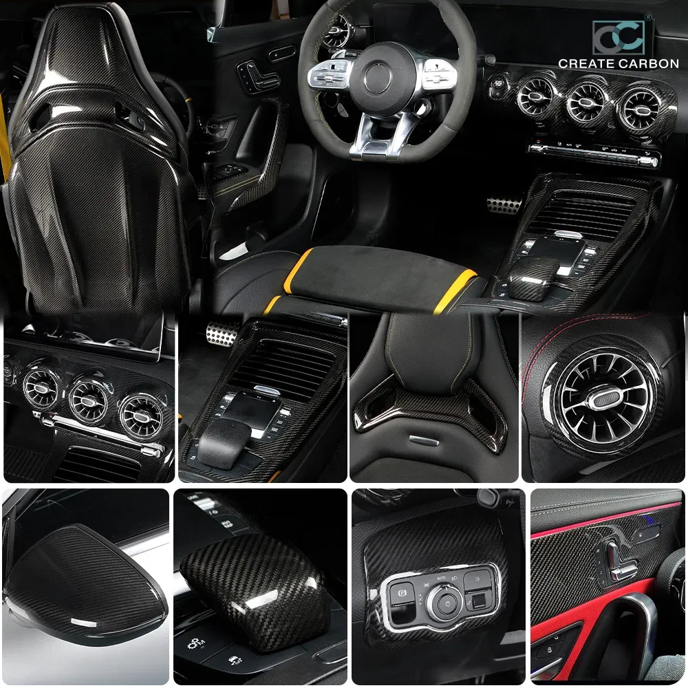 Color Name: Dark Khaki - Carbon Fiber Car Stickers For Mercedes Benz Accessories AMG/A Class/CLA 35 Center Console Gear Air Conditioning Outlet Cover