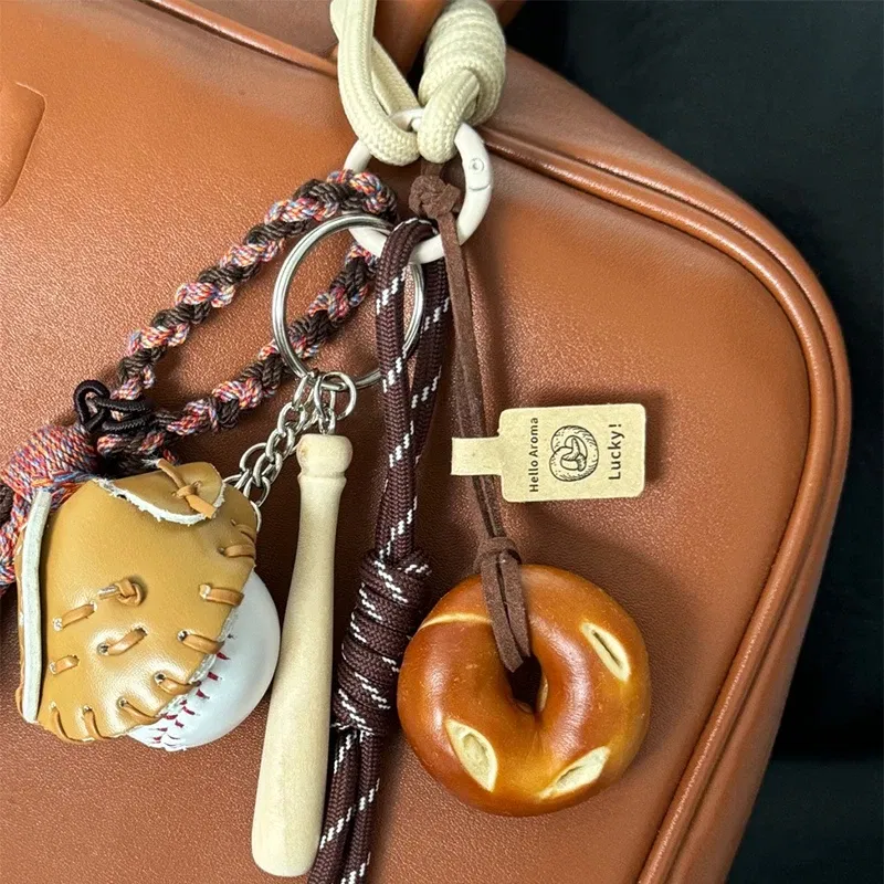 Color: Silver - DIY Bag Pendant Creative Bread Weaving Rope Colorful Nylon Lanyard Car Keychain Couple Multi-purpose Bag Hanging Accessories