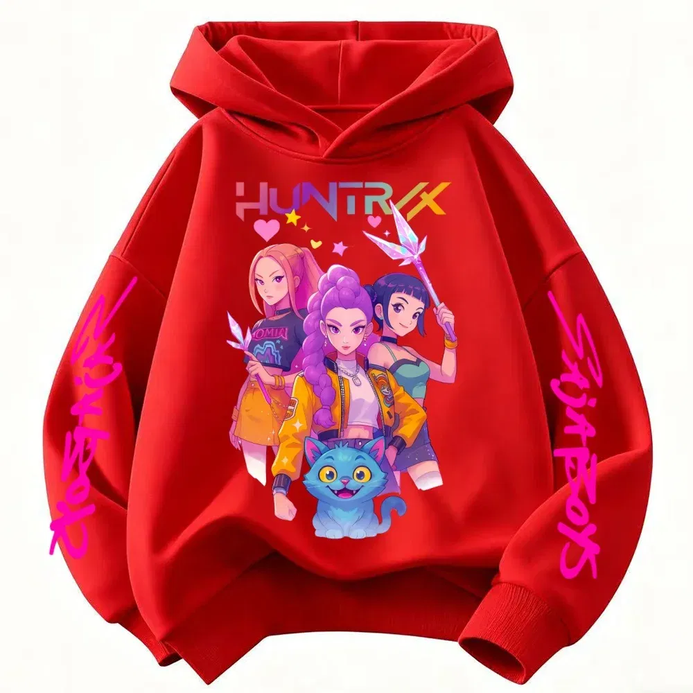 Color: SKY BLUE, Kid Size: 2T - Movie KPop Demon Hunters Rumi Mira Zoey Graphic Hoodie Men's Women Korean Fashion Trend Streetwear Unisex Casual Fleece Pullover