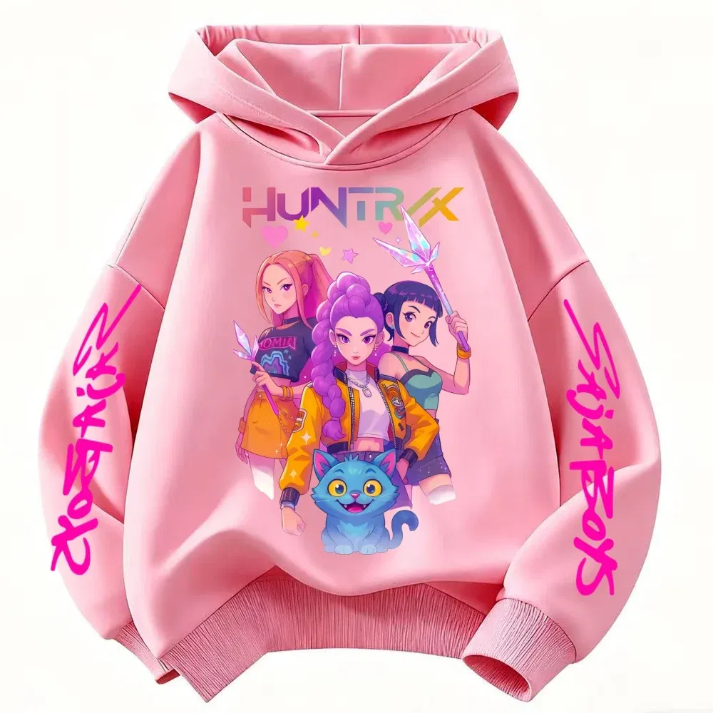 Color: SKY BLUE, Kid Size: 2T - Movie KPop Demon Hunters Rumi Mira Zoey Graphic Hoodie Men's Women Korean Fashion Trend Streetwear Unisex Casual Fleece Pullover
