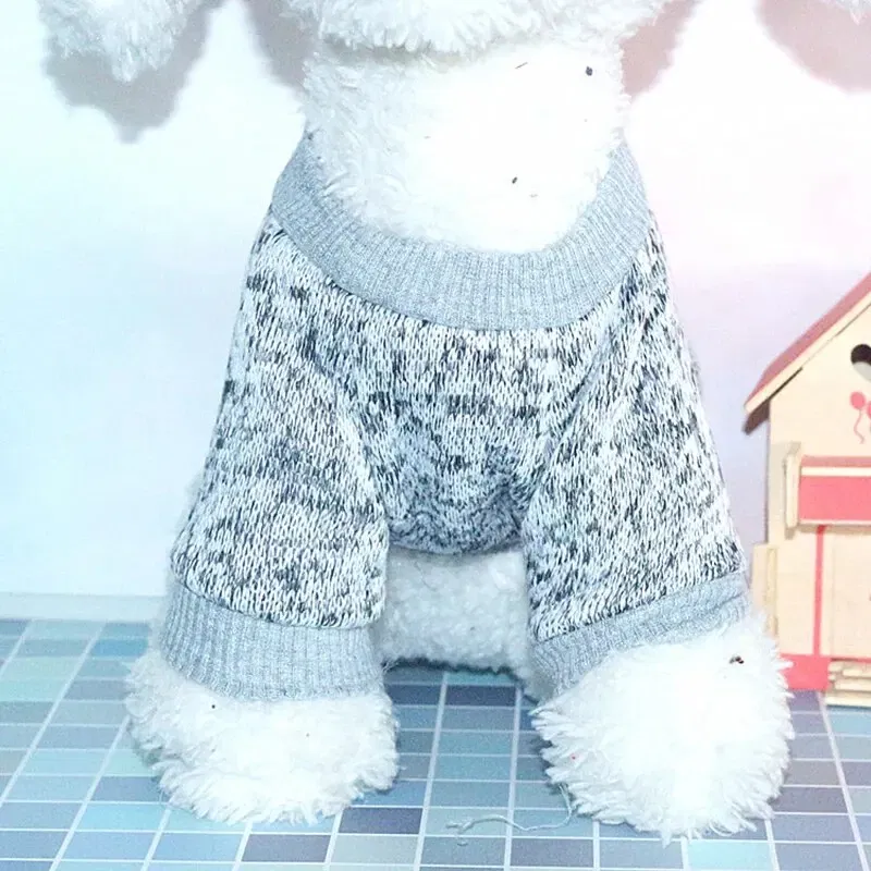 Size: M, Color: Silver - Dog Warm Clothes Spring Autumn Winter Cute Fashion Jacket Round Neck Sweater Pet Supplies Teddy Dog Cat Clothing Pet Accessories