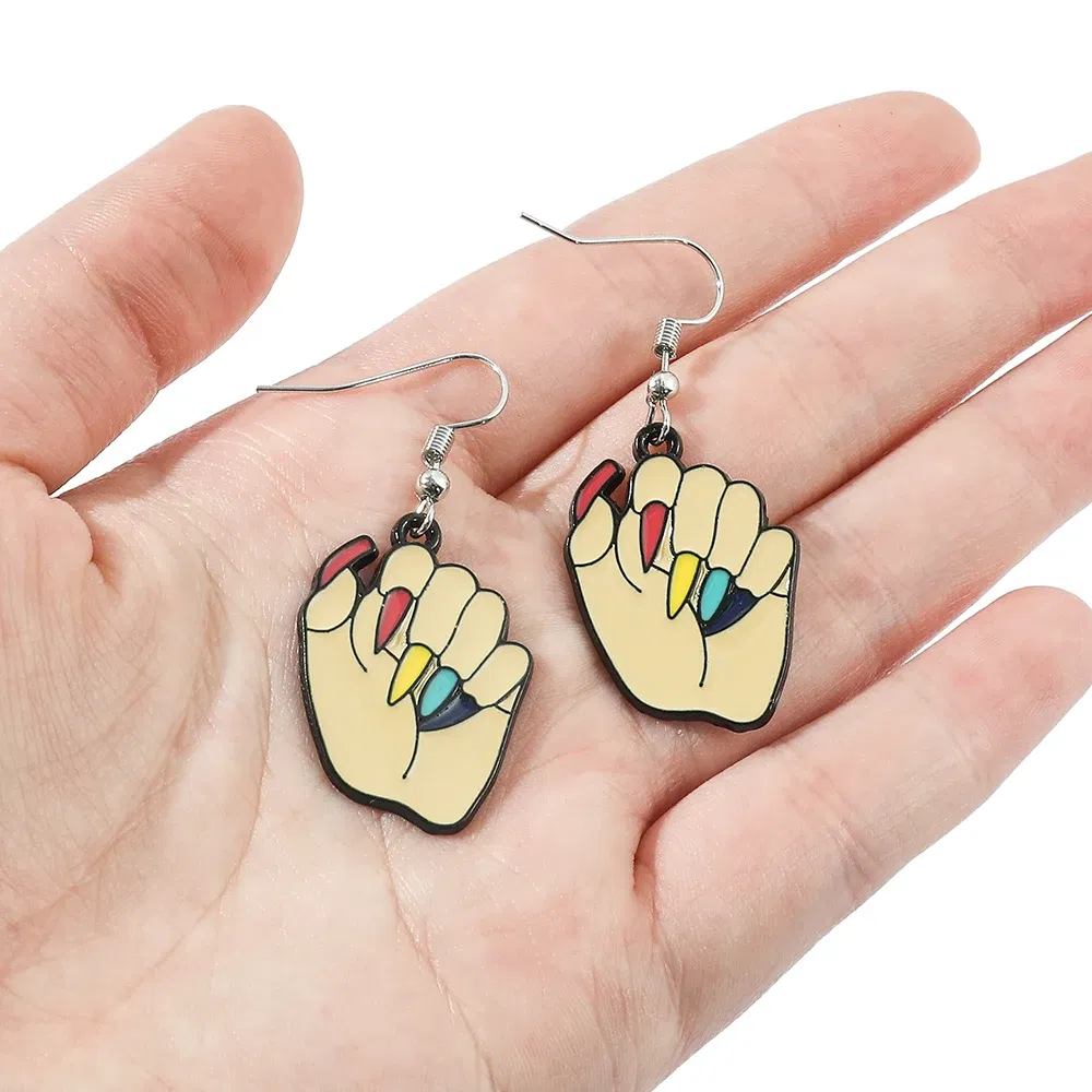 Metal Color: Orange, Ships From: CHINA - Trend TV Wednesday Addams Earrings Cosplay Props Thing Hand Letter W Pendant Ear Drop Earrings for Women Jewelry Accessories
