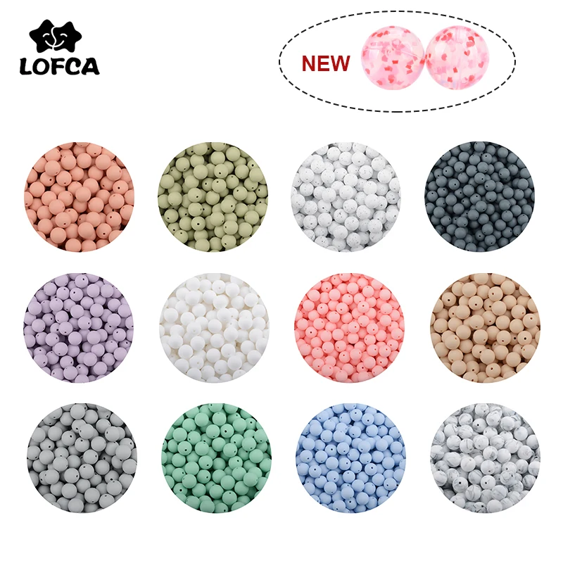 Color: Beige, Item Diameter: 12mm - LOFCA 100Pcs/lot 12MM Round Shape Silicone Teething Beads Baby Teether For DIY Nursing Necklace Food Grade Chew Beads