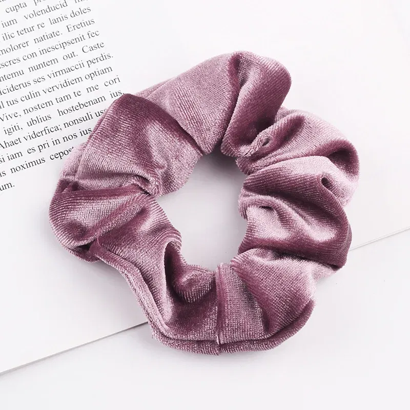Color: Lavender - New Fashion gold velvet Women Pure color wild Large intestine Elastic Hair Sports Dance Scrunchie Girls Hair Accessories