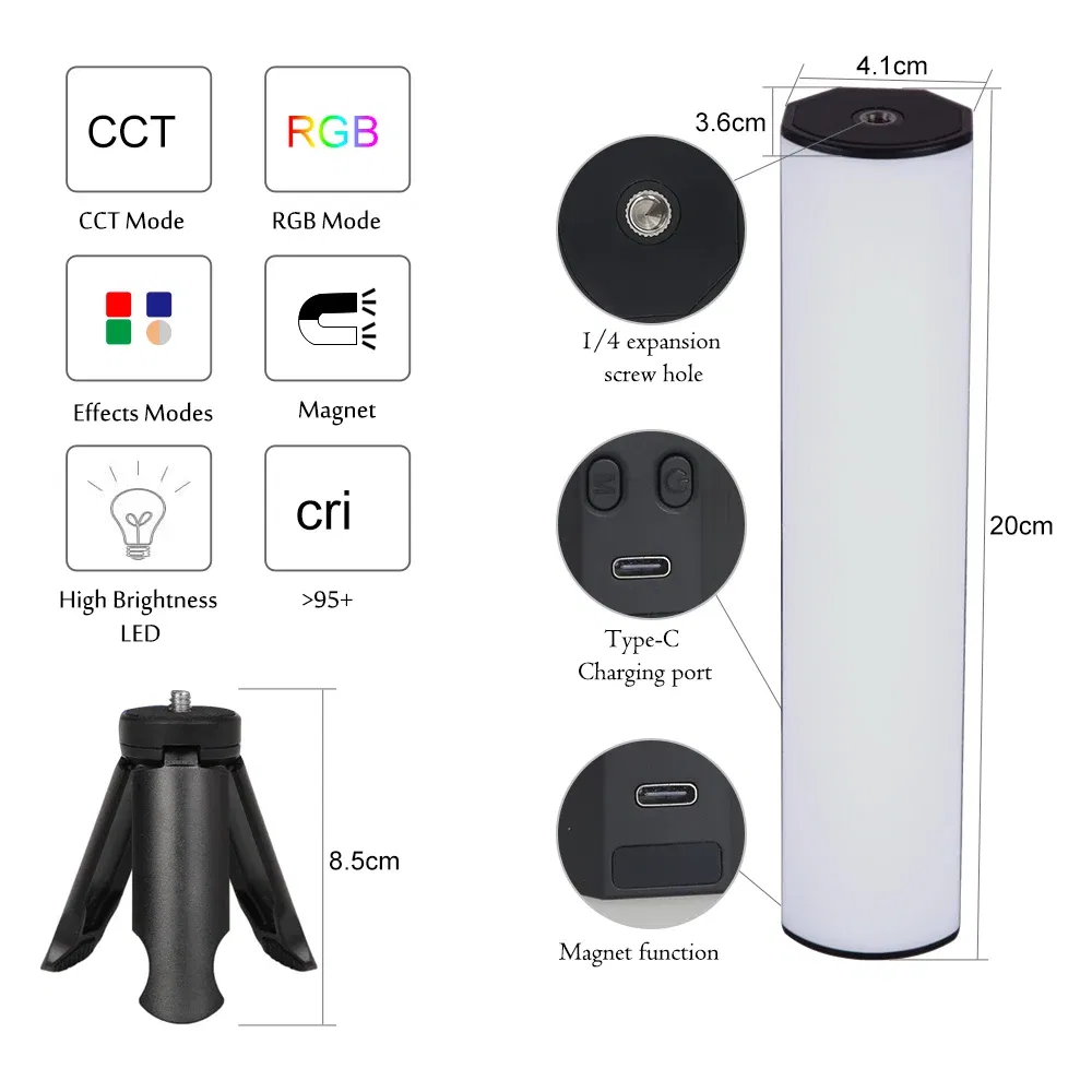 Color: BROWN, Ships From: CHINA - SH W200 RGB Photography Light 2500k-9000K 3000mah With Diffuser Effect Light Stick Outdoor Vlog Video Fill Lighting
