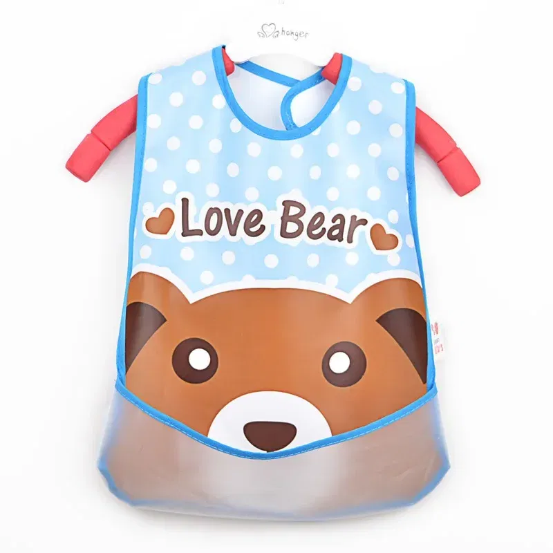 Color: Fluorescent Yellow - Adjustable Baby Bibs Stuff Kerchief Bandanas Stuff EVA Plastic Waterproof Lunch Feeding Cute Cartoon Children Apron Burp Cloths
