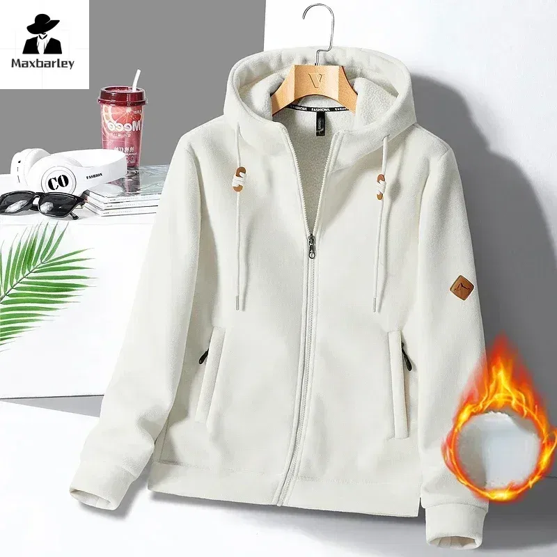Color: black, Size: M - Winter Warm Cashmere Jacket Mens High-end Ski Fleece Iined Thickened Hoodie Coat Casual Womens Outdoor Camping Cold-proof Jacket