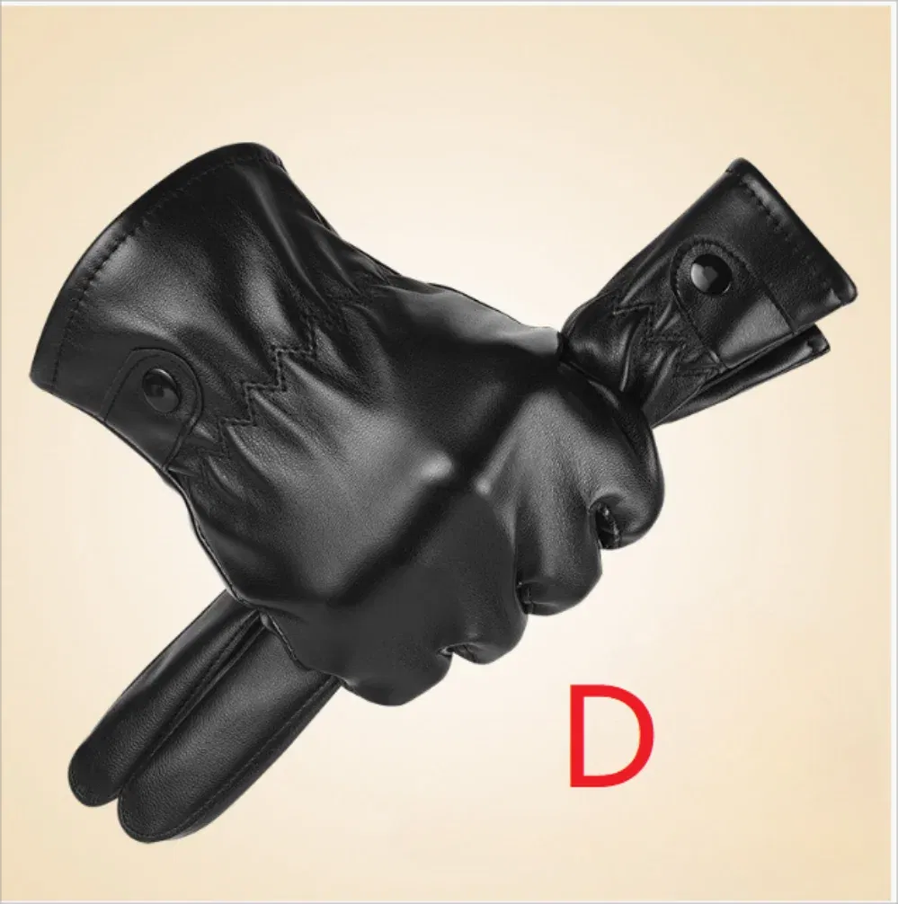 Color: GRAY - Winter Fashion Black PU Leather Gloves Male Thin Style Driving Leather Men Gloves Non-Slip Full Fingers Palm Touchscreen