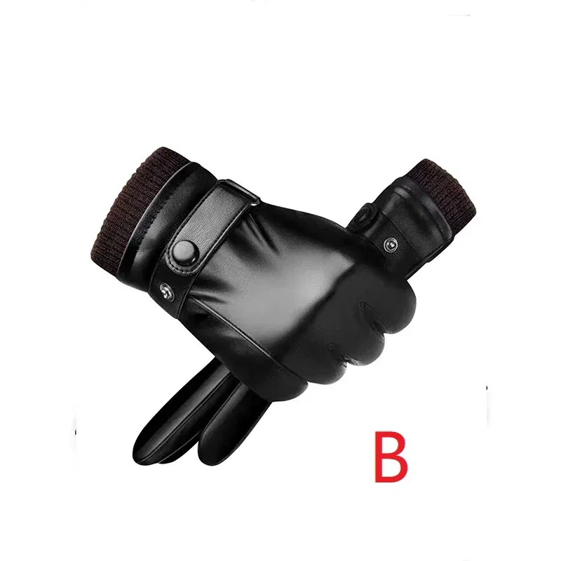 Color: GRAY - Winter Fashion Black PU Leather Gloves Male Thin Style Driving Leather Men Gloves Non-Slip Full Fingers Palm Touchscreen