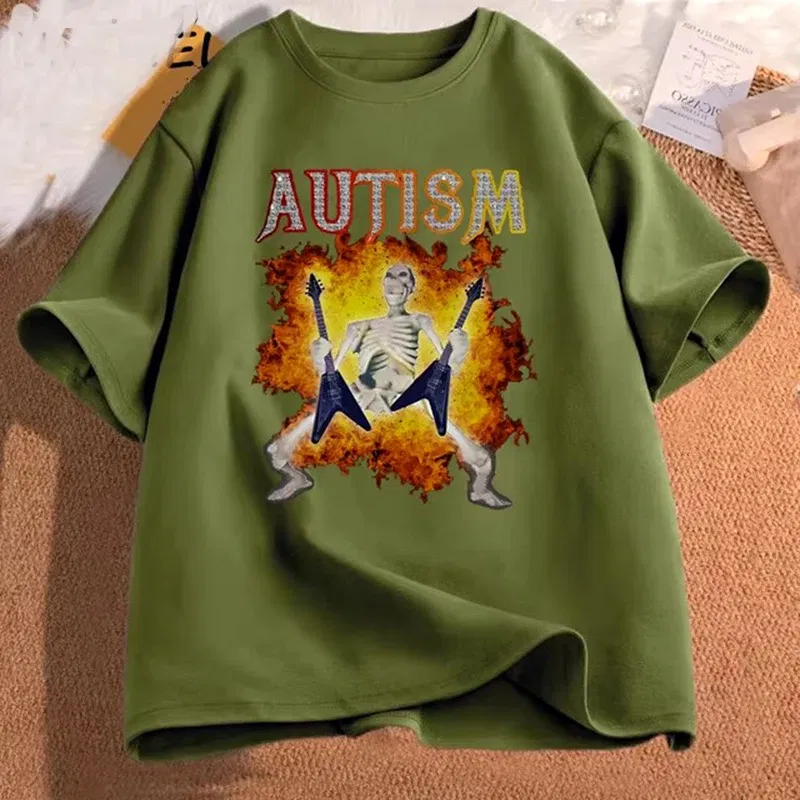 Color: Yellow, Size: XXXL - Autistic Funny Skeleton T Shirt Women Men Autism Edgy Skeleton Meme T-shirt Casual Short Sleeve Tshirt Round Neck Clothes