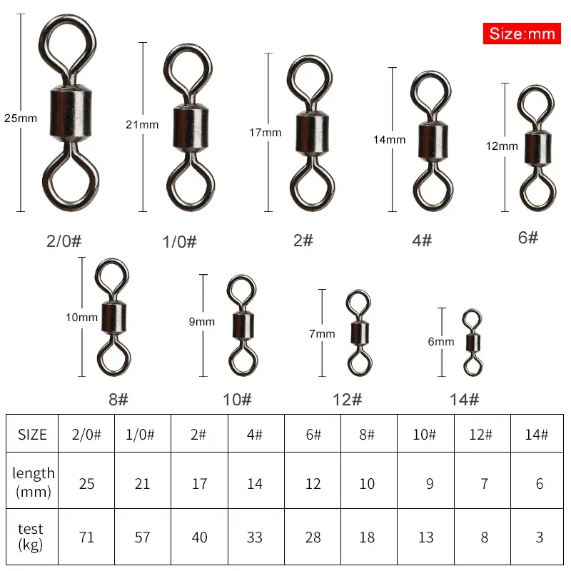 Color: WHITE - 50PCS/Lot Fishing Swivel Sizes Solid Connector Ball Bearing Snap Fishing Swivels Rolling Stainless Steel Beads