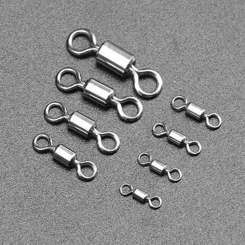 Color: WHITE - 50PCS/Lot Fishing Swivel Sizes Solid Connector Ball Bearing Snap Fishing Swivels Rolling Stainless Steel Beads