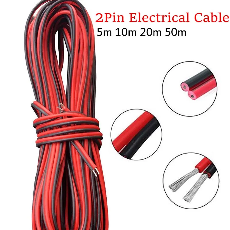 DC12V 2Pin Extension Electrical Power Wire 5M~100M Red Black Connect Cable 18 20 22 AWG PVC Copper Cord Line For LED Strip Light