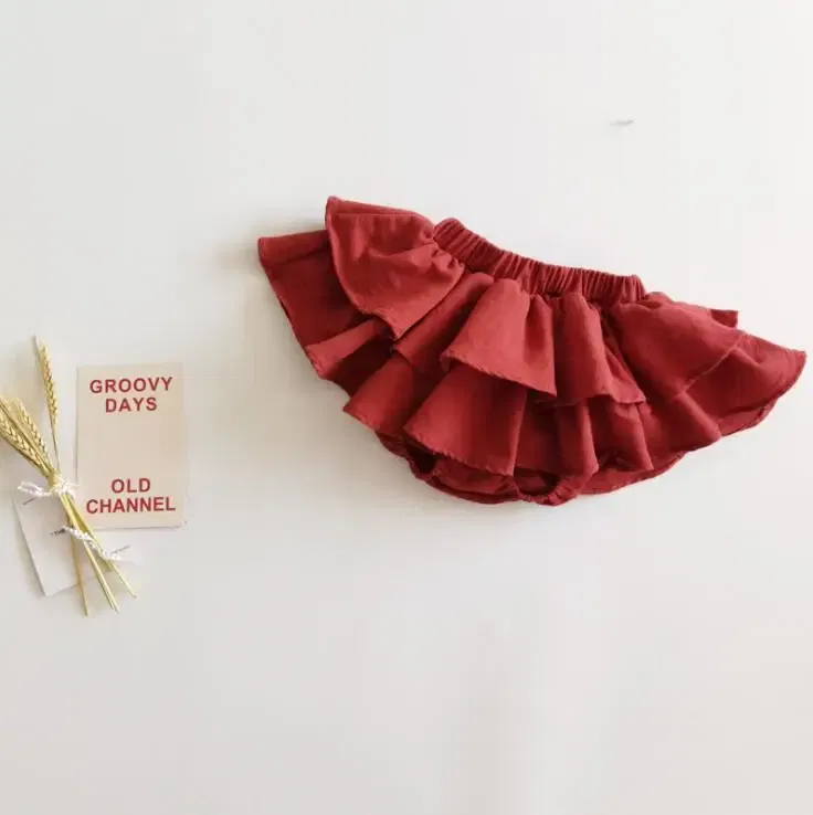 Color: Red, Kid Size: 3T?€?€·?¤–运动?‰ - Double Layers Ruffles Lace Baby Skirt Pants Summer Cotton Linen Kids Pettiskirt Toddler Dancing Wedding Clothing Tutu Skirt