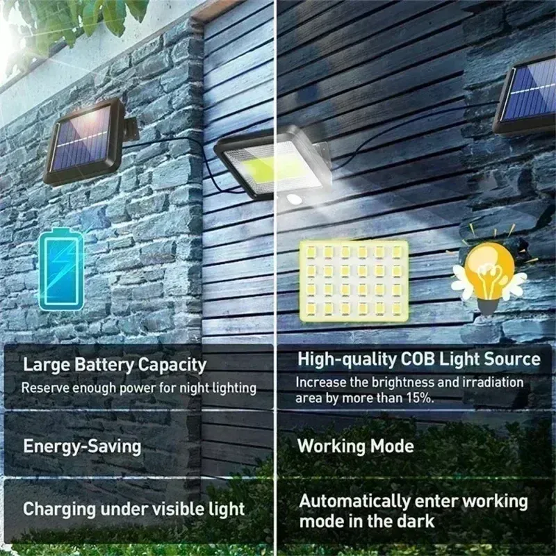 Emitting Color: light yellow - COB LED Solar Light Outdoor PIR Motion Sensor Solar Waterproof Wall Emergency Street Light Garage Lighting Patio Security Lights