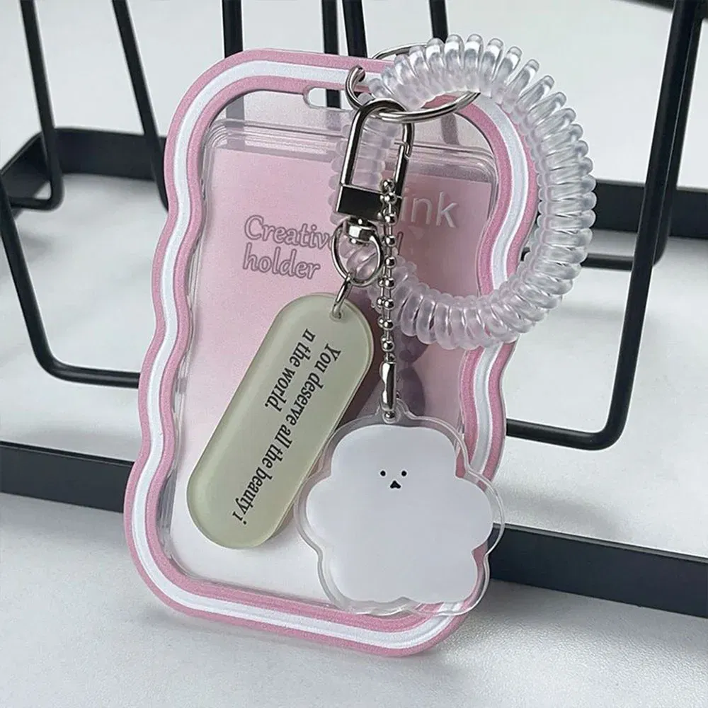 Color: green - INS Transparent Photocard Holder with Spring Keychain Idol Photo Protective Case 3 Inch Photo Card Holder Student ID Card Cover