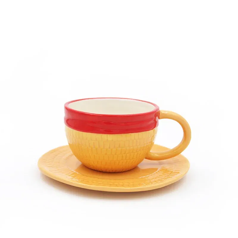 Color: Black - One Piece Monkey D. Luffy Ceramic Mug Portgas D Ace Chopper Sabo Office Desktop Cup Anime Figure Upside Down Coffee Cup Gifts