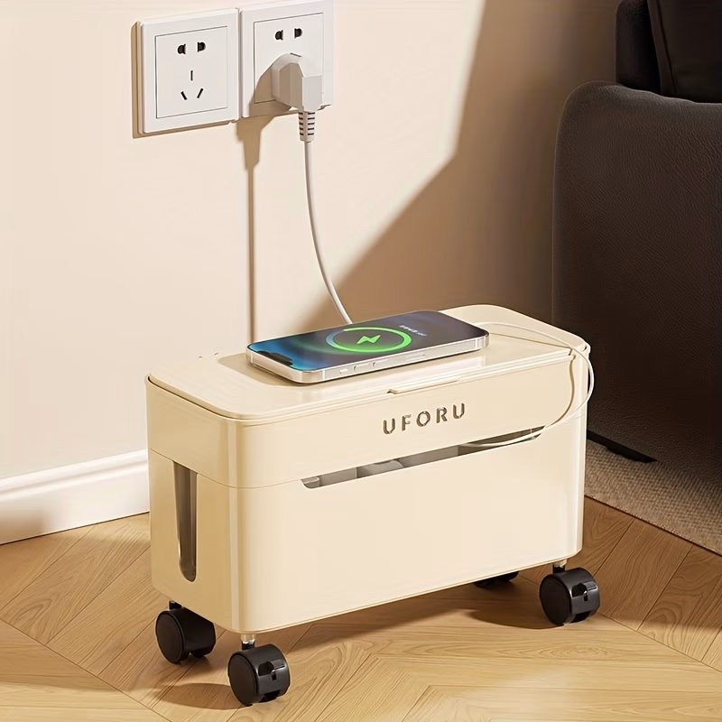 UFORU 1pc Large-Capacity Cable Organizer Box – 360° Swivel Wheels with Divided Storage and Heat Dissipation Vent Holes