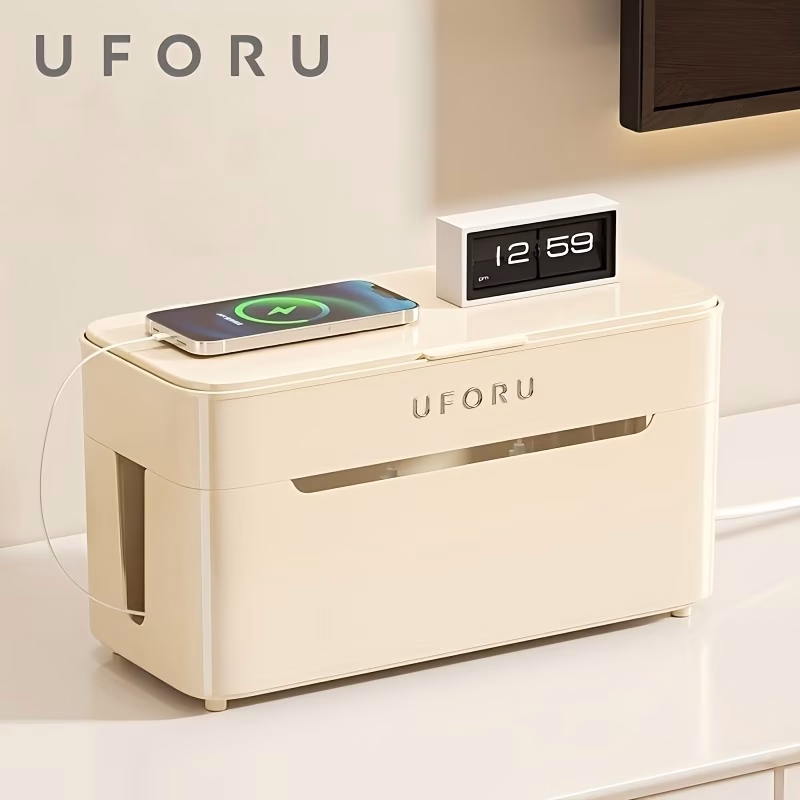 UFORU 1pc Large-Capacity Cable Organizer Box – 360° Swivel Wheels with Divided Storage and Heat Dissipation Vent Holes