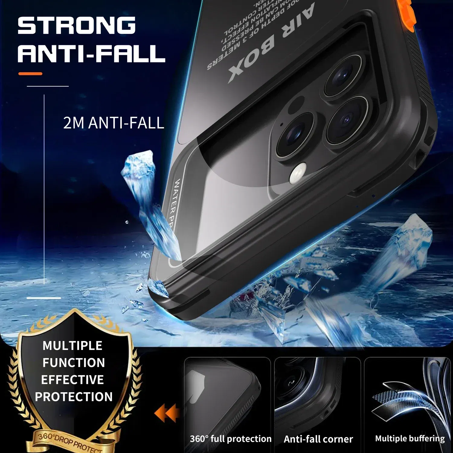 Color: Blue, Material: Microfiber - IP68 Waterproof Phone Case For iPhone 15 14 13 12 Pro Max Plus Underwater Taking Shockproof Dustproof Swimming Diving Cover
