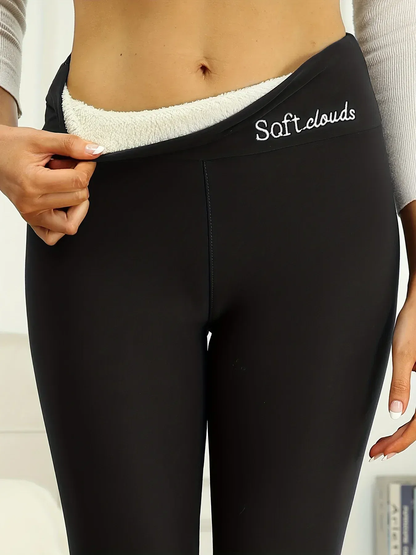 Color: black, Size: M - Winter Women Warm Leggings Plush Lined Thermal Pants Thickened Letter Embroidery Slim Elastic Tights