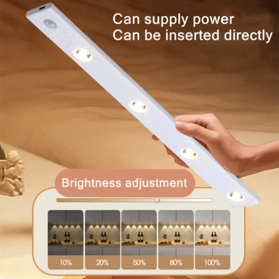 Color: Warm Light, Ships From: CHINA, Emitting Color: light yellow - LED Night Light Kitchen Under Cabinet Light 17/30/60cm Rechargeable PIR Motion Sensor Closet Wardrobe Lamp Aluminum Night Light