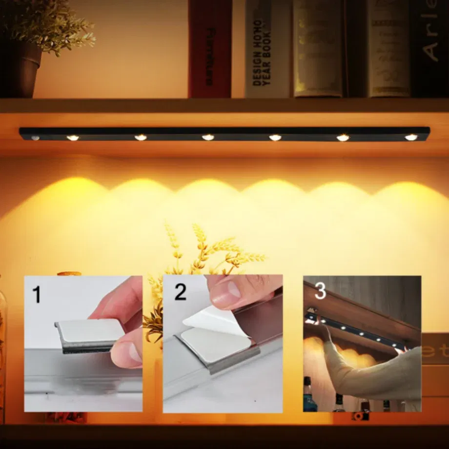 Color: Warm Light, Ships From: CHINA, Emitting Color: light yellow - LED Night Light Kitchen Under Cabinet Light 17/30/60cm Rechargeable PIR Motion Sensor Closet Wardrobe Lamp Aluminum Night Light